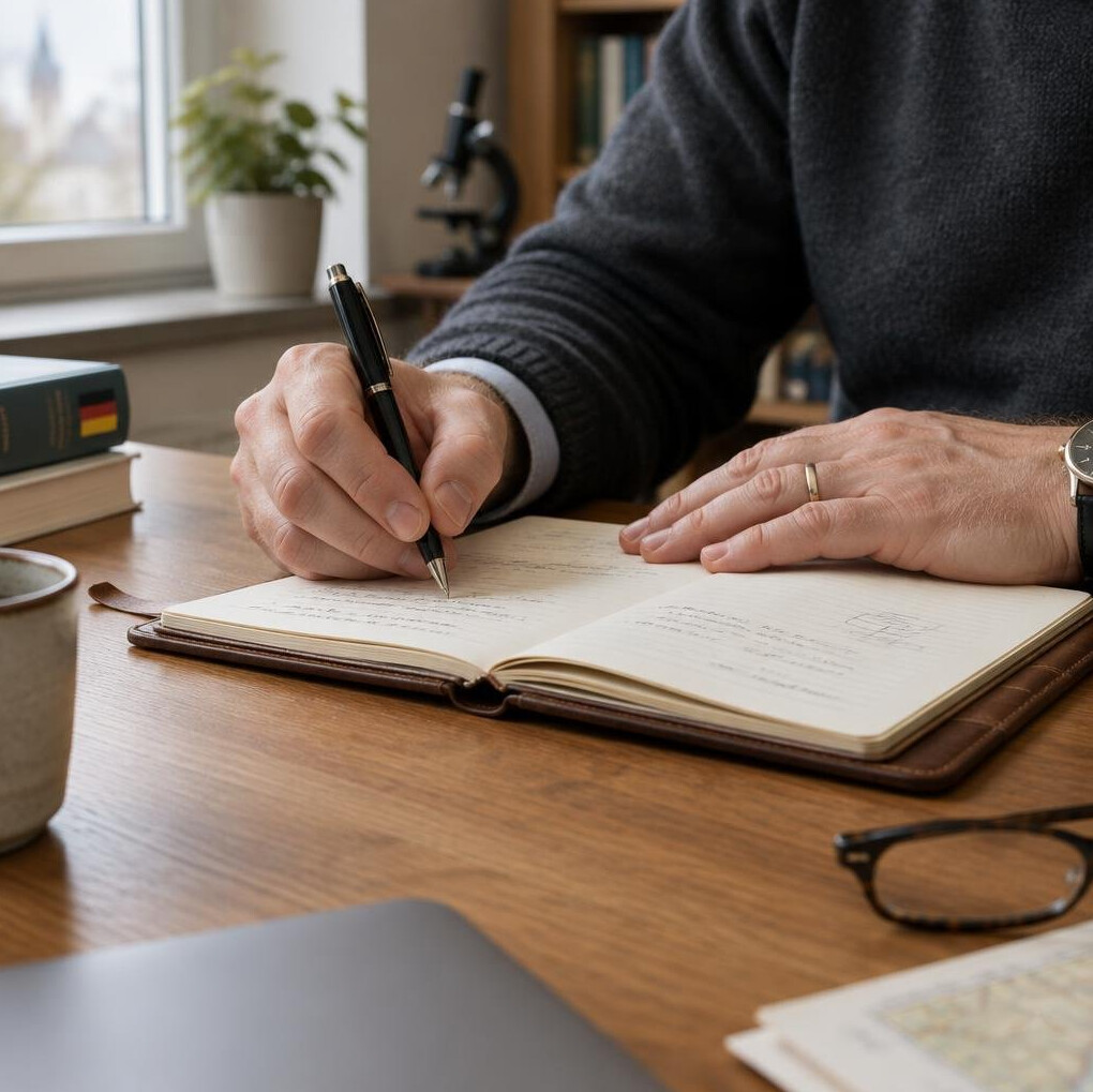 Close-up of a person's hands writing in a notebook