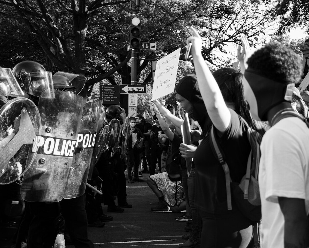 crowd protesting politics