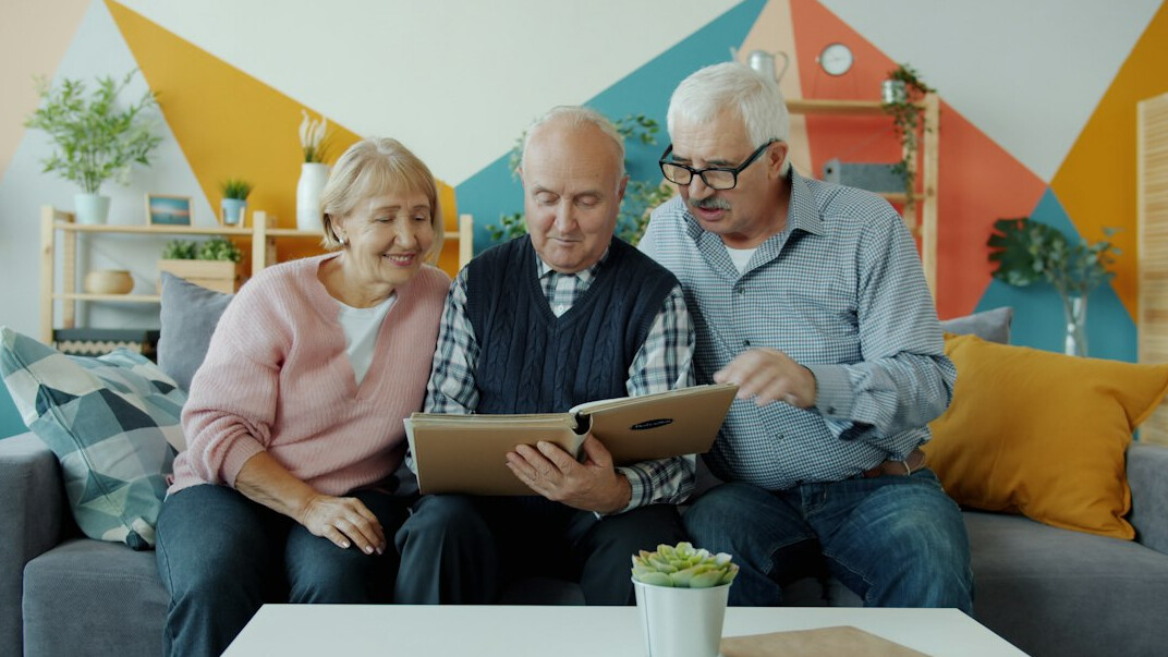 elderly couple talking